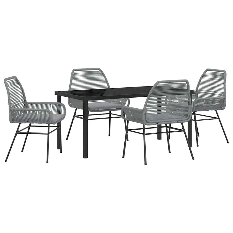 Garden Dining Set with Cushion 5 pcs Grey Poly Rattan