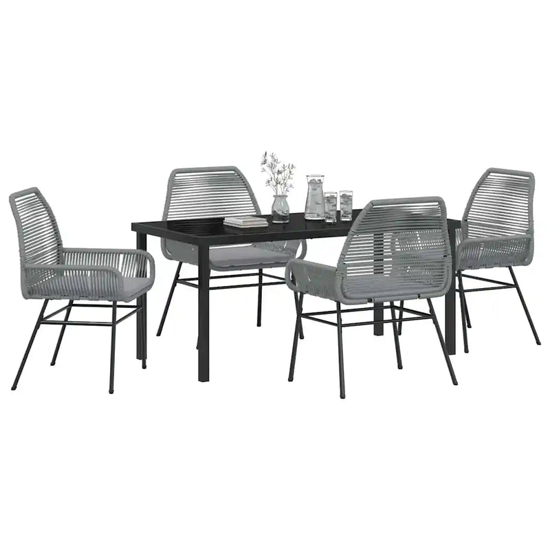 Garden Dining Set with Cushion 5 pcs Grey Poly Rattan