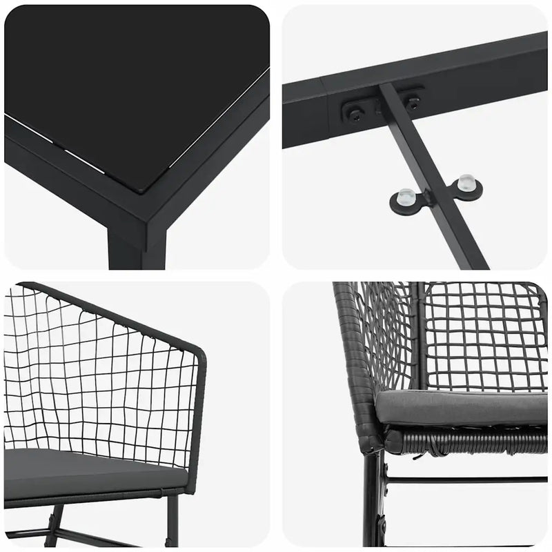 Garden Dining Set 3 pcs Black Poly Rattan