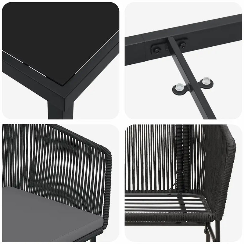 Garden Dining Set with Cushion 3 pcs Black Powder-Coated Steel