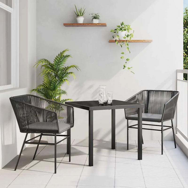 Garden Dining Set with Cushion 3 pcs Black Powder-Coated Steel