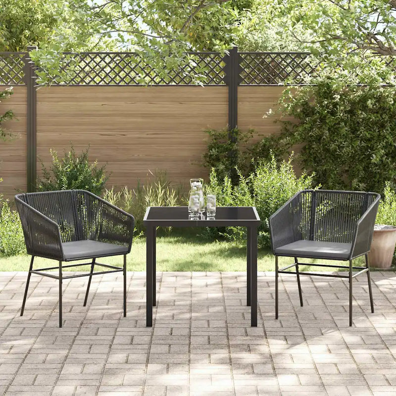 Garden Dining Set with Cushion 3 pcs Black Powder-Coated Steel