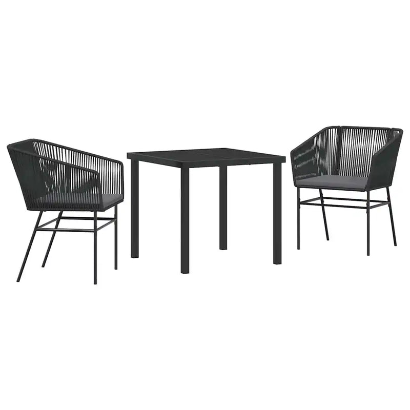 Garden Dining Set with Cushion 3 pcs Black Powder-Coated Steel