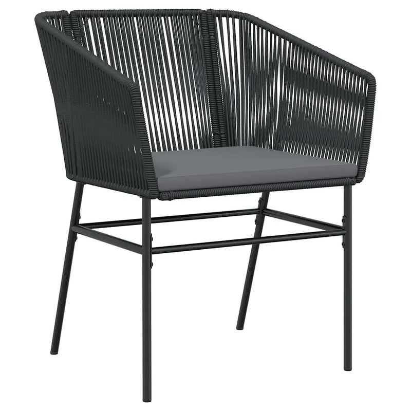 Garden Dining Set with Cushion 3 pcs Black Powder-Coated Steel