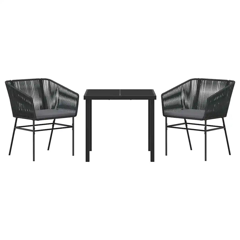 Garden Dining Set with Cushion 3 pcs Black Powder-Coated Steel