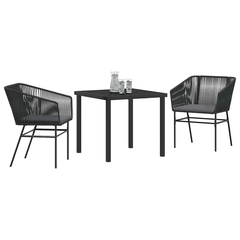 Garden Dining Set with Cushion 3 pcs Black Powder-Coated Steel