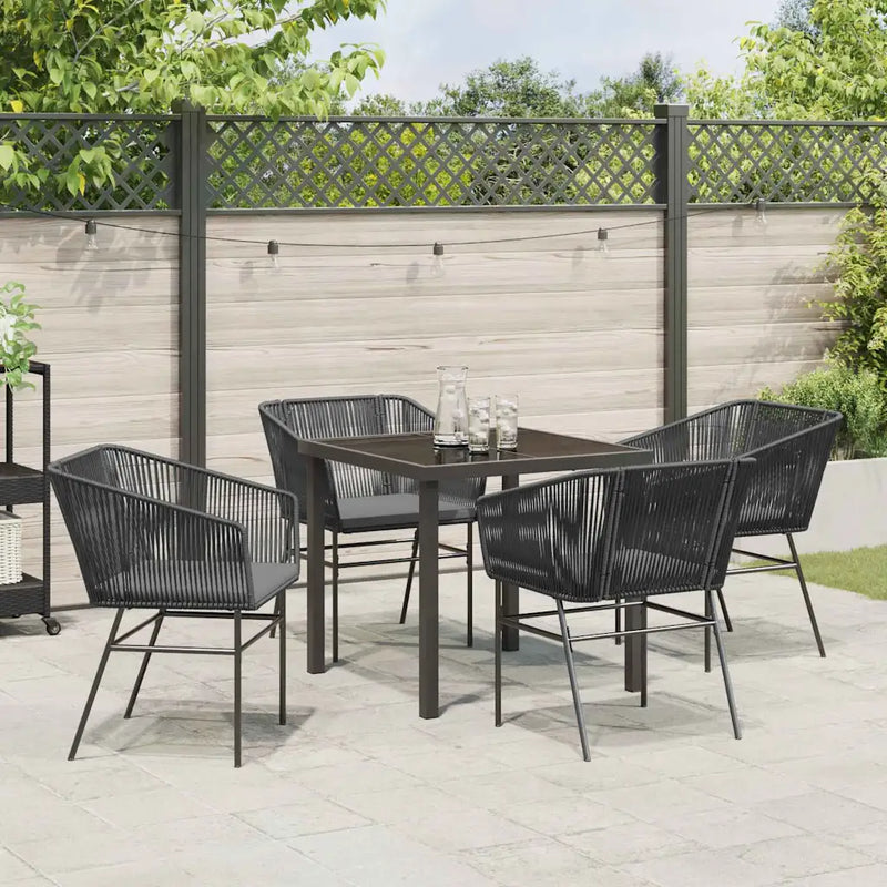 Garden Dining Set with Cushion 5 pcs Black Powder-Coated Steel