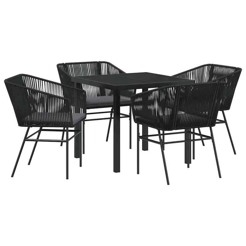 Garden Dining Set with Cushion 5 pcs Black Powder-Coated Steel