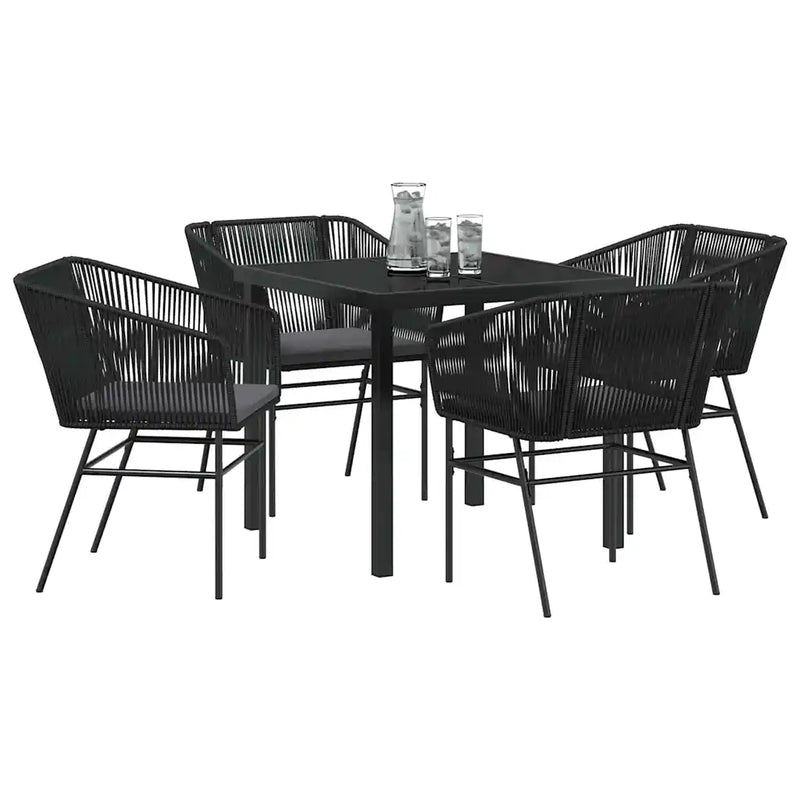 Garden Dining Set with Cushion 5 pcs Black Powder-Coated Steel