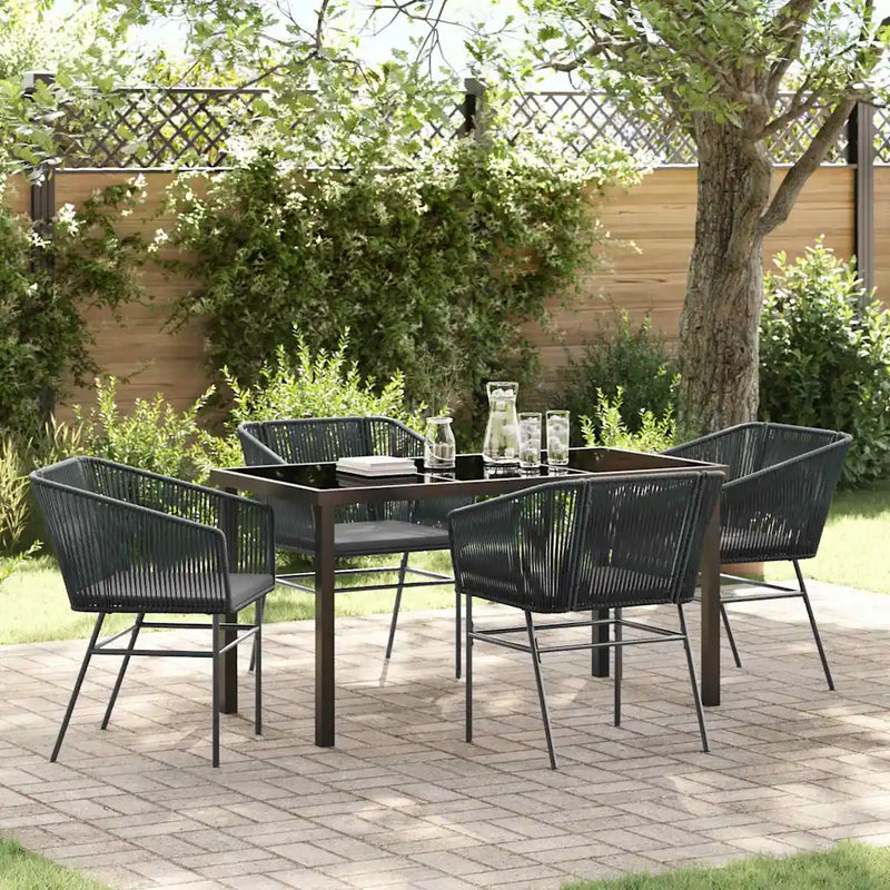 Garden Dining Set with Cushion 5 pcs Black Powder-Coated Steel