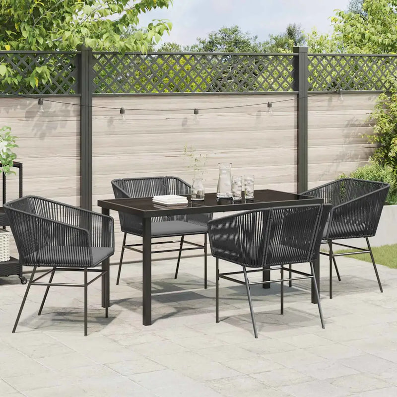 Garden Dining Set with Cushion 5 pcs Black Powder-Coated Steel