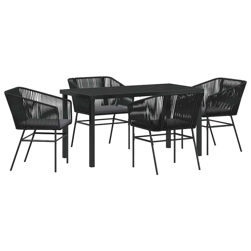 Garden Dining Set with Cushion 5 pcs Black Powder-Coated Steel