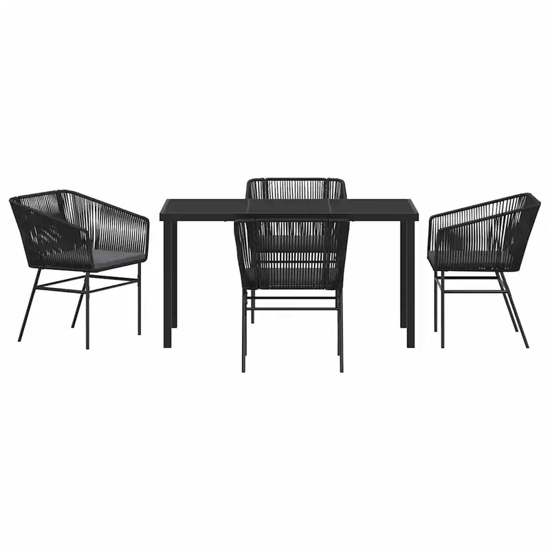 Garden Dining Set with Cushion 5 pcs Black Powder-Coated Steel