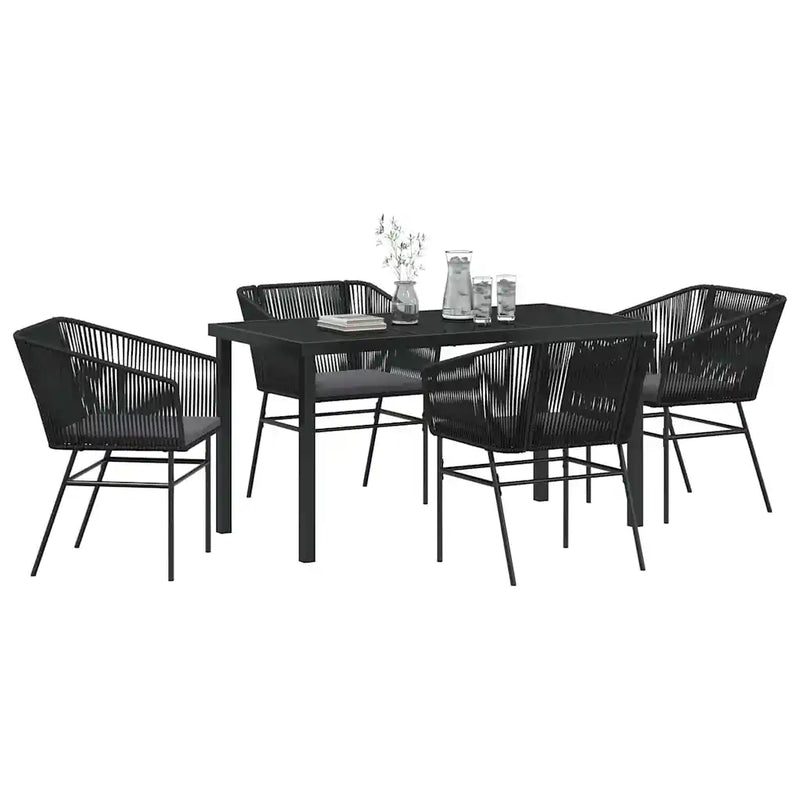 Garden Dining Set with Cushion 5 pcs Black Powder-Coated Steel