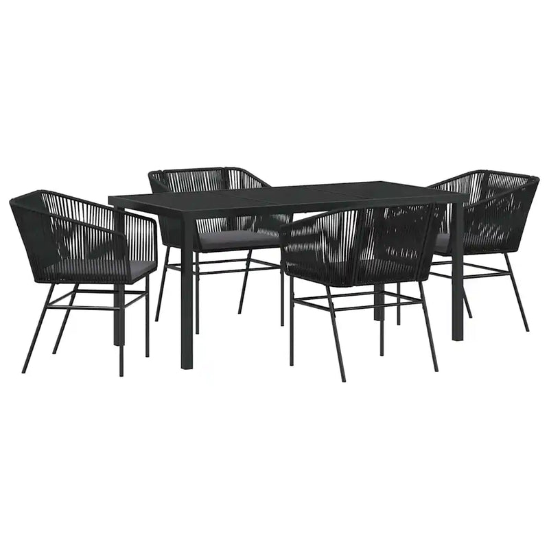 Garden Dining Set with Cushion 5 pcs Black Powder-Coated Steel