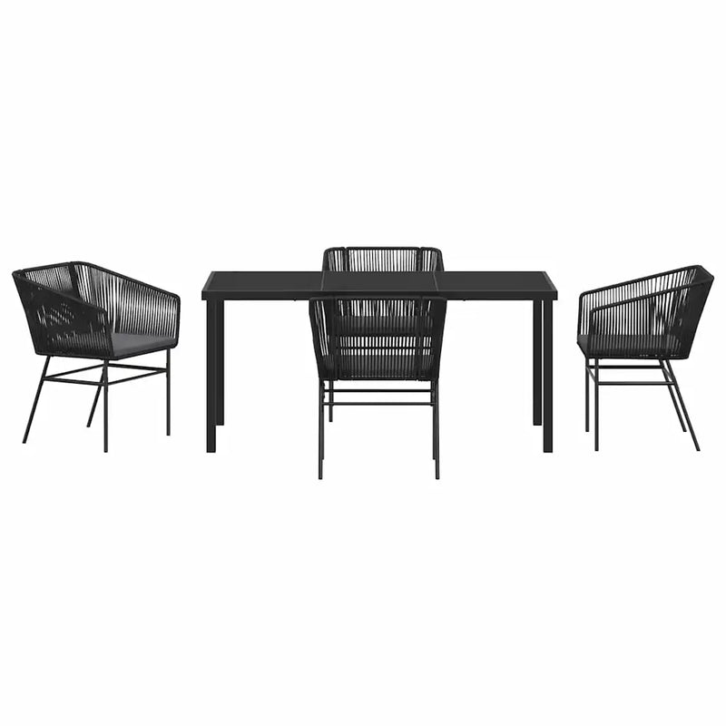 Garden Dining Set with Cushion 5 pcs Black Powder-Coated Steel