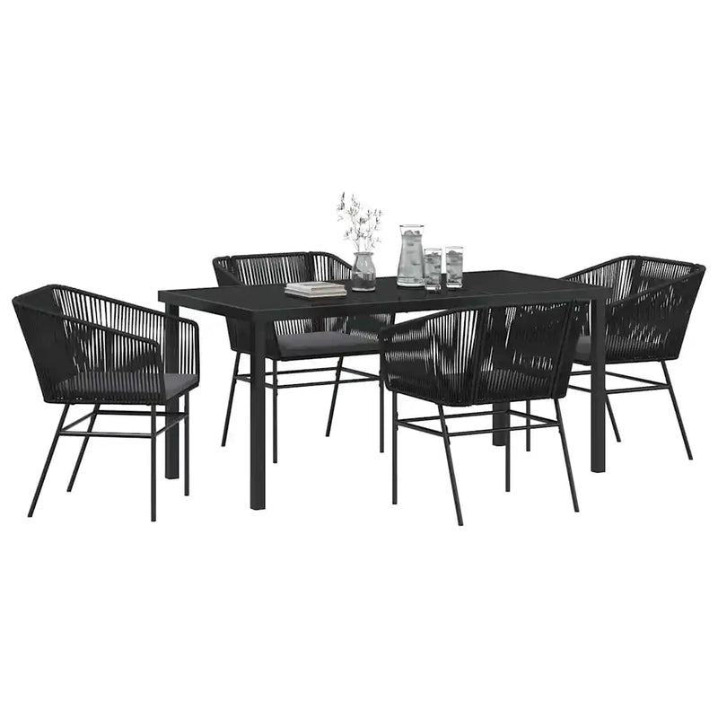 Garden Dining Set with Cushion 5 pcs Black Powder-Coated Steel