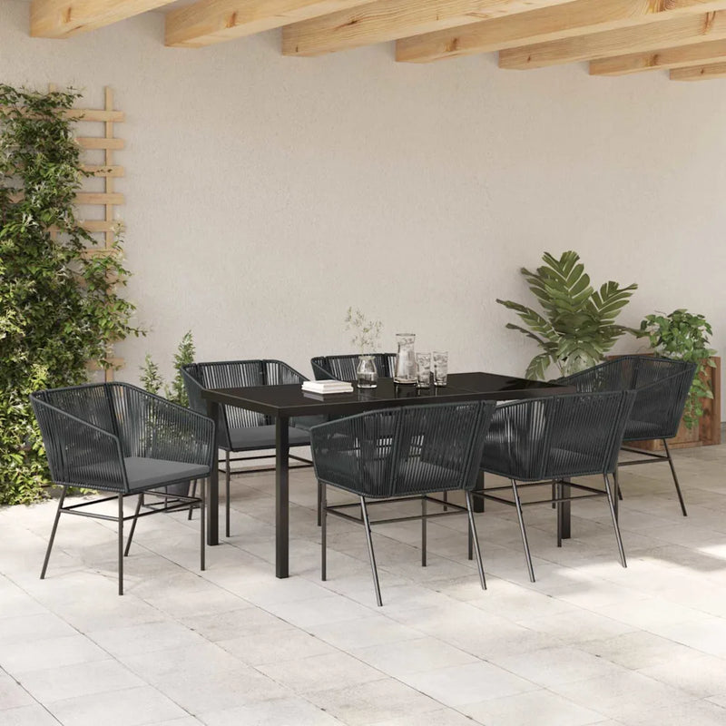 Garden Dining Set with Cushion 7 pcs Black Powder-Coated Steel