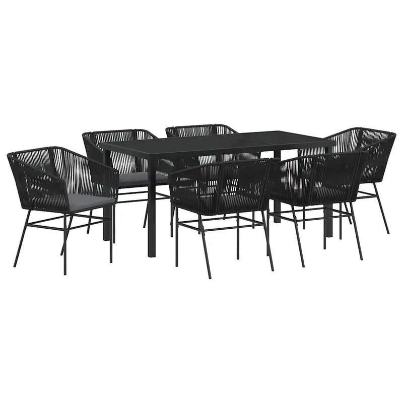 Garden Dining Set with Cushion 7 pcs Black Powder-Coated Steel