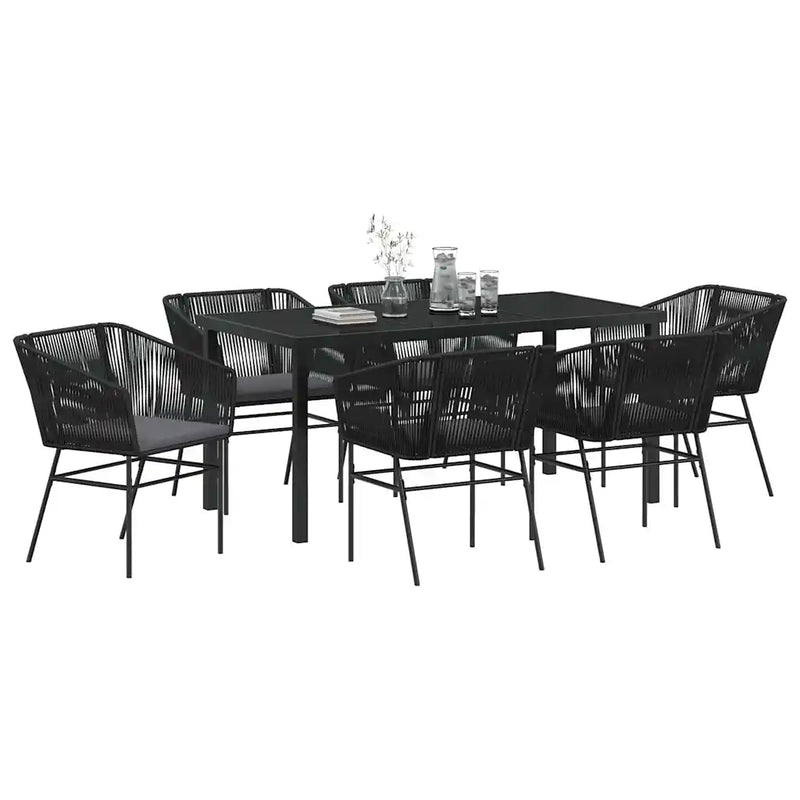 Garden Dining Set with Cushion 7 pcs Black Powder-Coated Steel