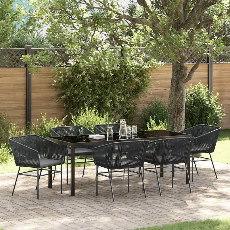 Garden Dining Set with Cushion 7 pcs Black Powder-Coated Steel