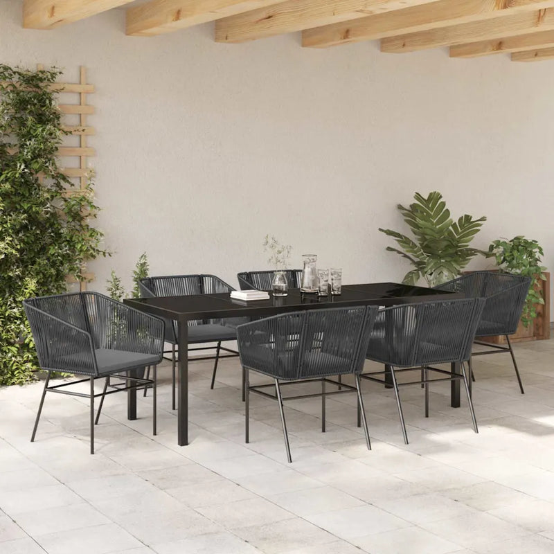Garden Dining Set with Cushion 7 pcs Black Powder-Coated Steel