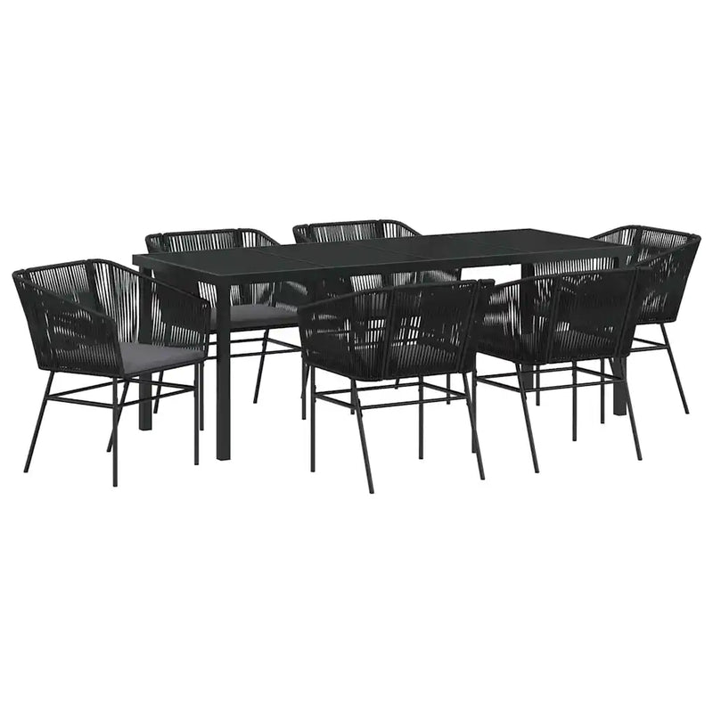Garden Dining Set with Cushion 7 pcs Black Powder-Coated Steel