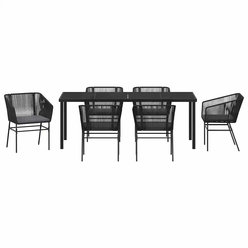 Garden Dining Set with Cushion 7 pcs Black Powder-Coated Steel