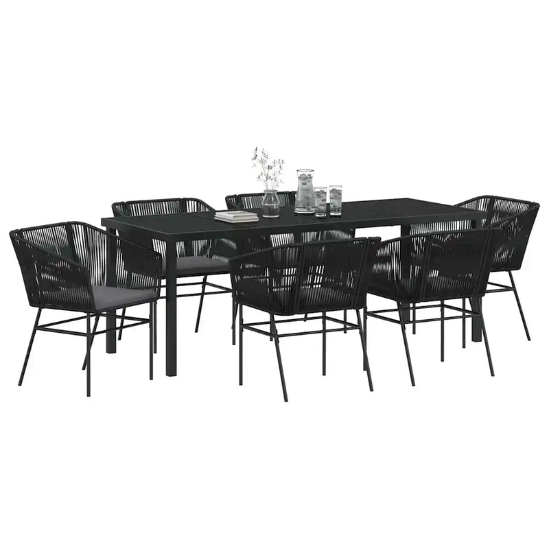 Garden Dining Set with Cushion 7 pcs Black Powder-Coated Steel