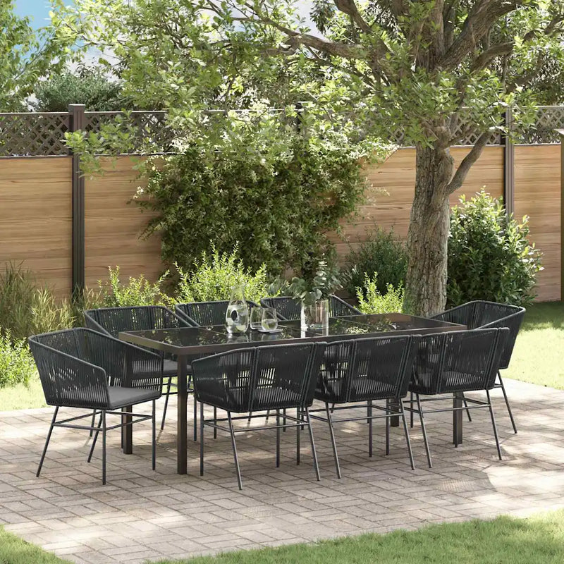 Garden Dining Set with Cushion 9 pcs Black Powder-Coated Steel