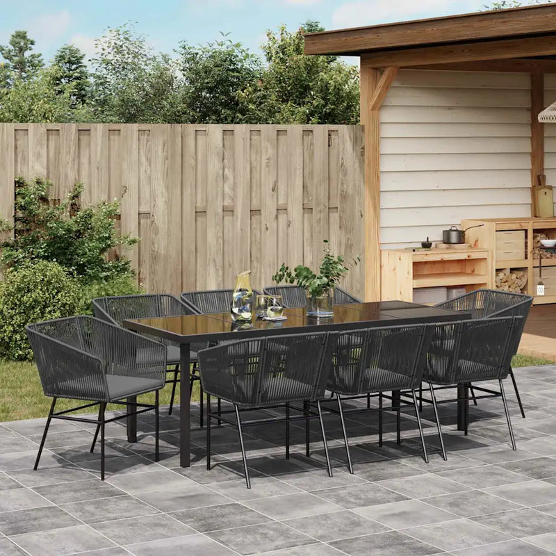 Garden Dining Set with Cushion 9 pcs Black Powder-Coated Steel
