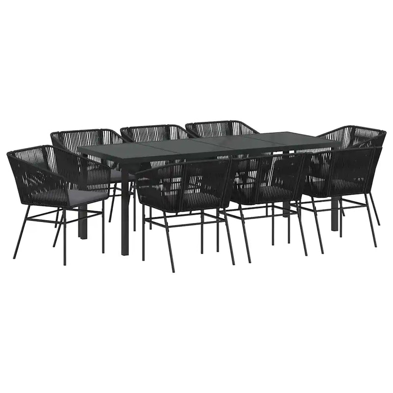 Garden Dining Set with Cushion 9 pcs Black Powder-Coated Steel