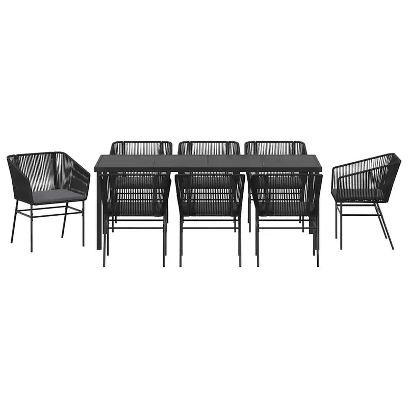 Garden Dining Set with Cushion 9 pcs Black Powder-Coated Steel