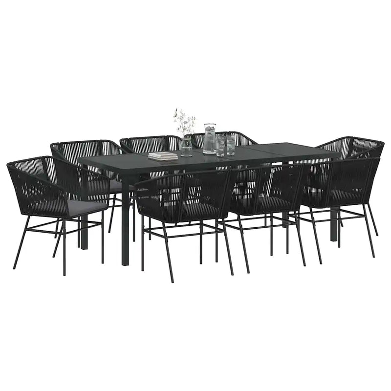 Garden Dining Set with Cushion 9 pcs Black Powder-Coated Steel
