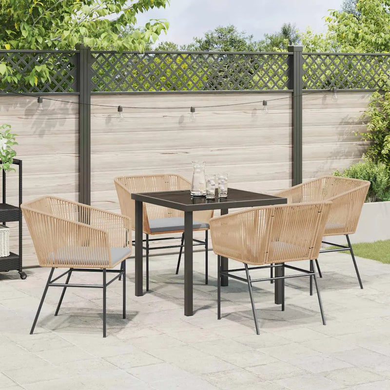 Garden Dining Set with Cushion 5 pcs Brown Powder-Coated Steel