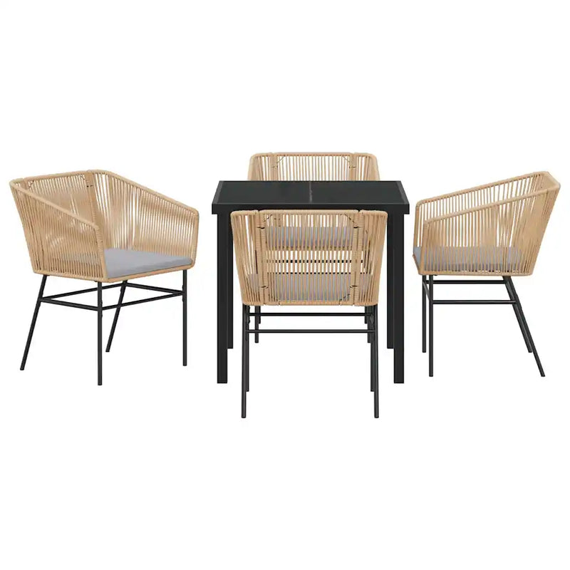 Garden Dining Set with Cushion 5 pcs Brown Powder-Coated Steel