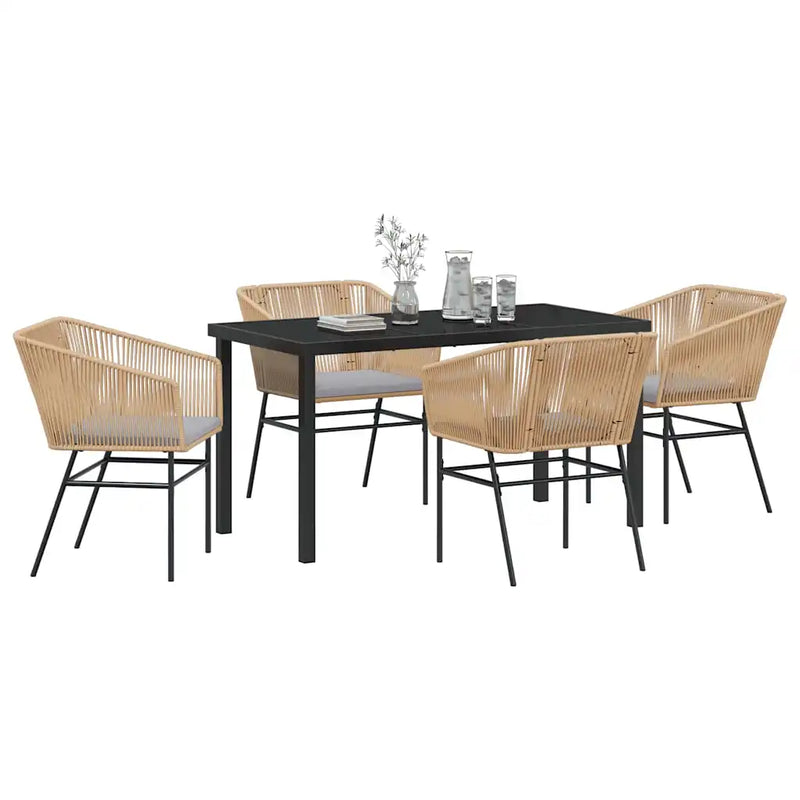 Garden Dining Set with Cushion 5 pcs Brown Powder-Coated Steel
