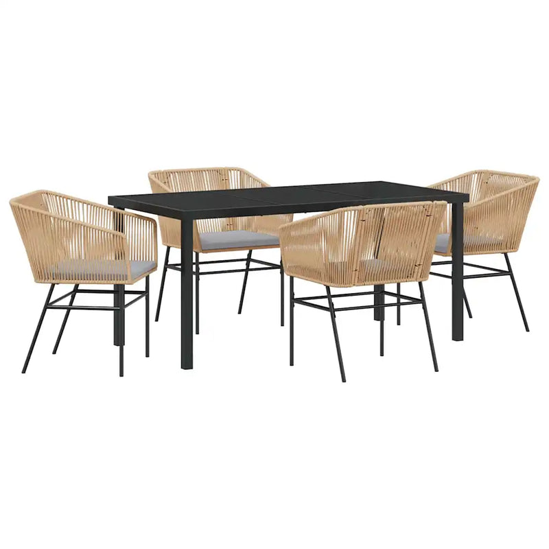 Garden Dining Set with Cushion 5 pcs Brown Powder-Coated Steel