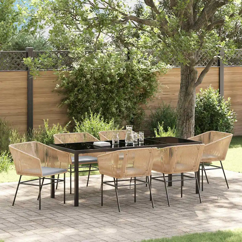 Garden Dining Set with Cushion 7 pcs Brown Powder-Coated Steel