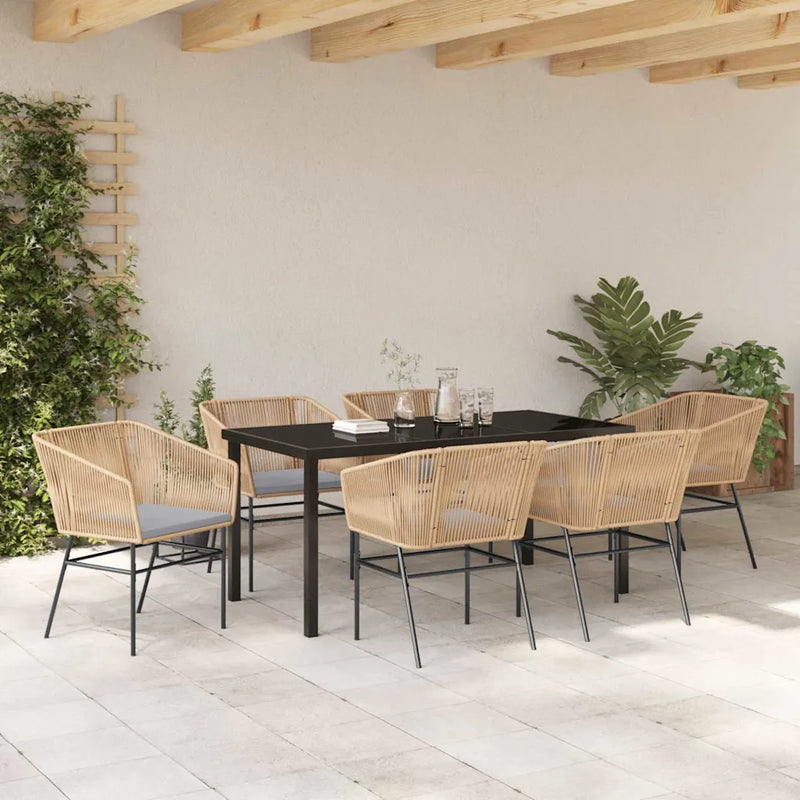 Garden Dining Set with Cushion 7 pcs Brown Powder-Coated Steel
