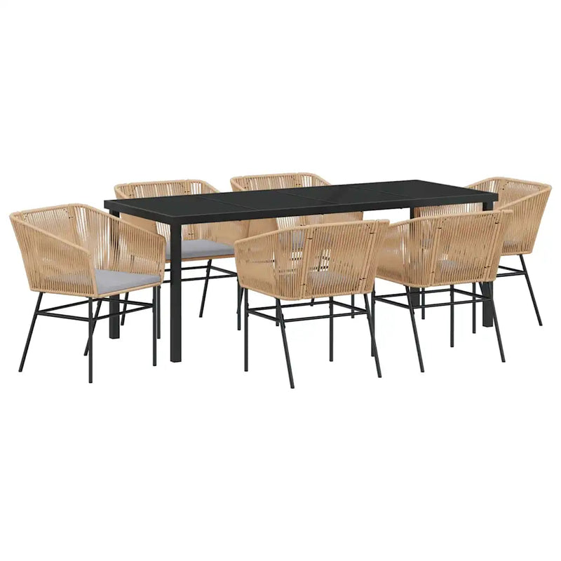 Garden Dining Set with Cushion 7 pcs Brown Powder-Coated Steel