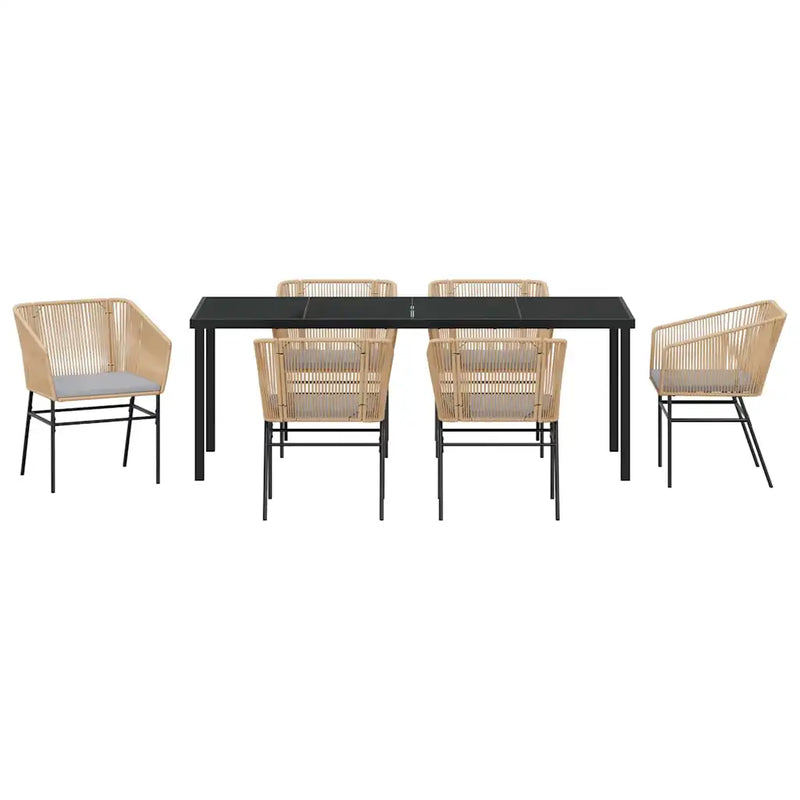 Garden Dining Set with Cushion 7 pcs Brown Powder-Coated Steel
