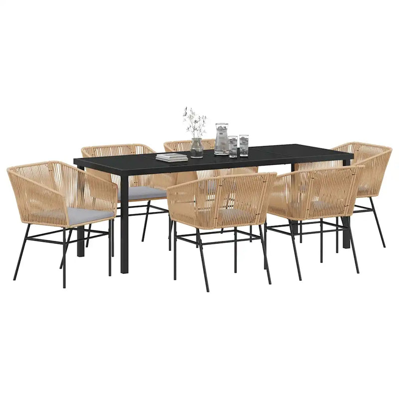 Garden Dining Set with Cushion 7 pcs Brown Powder-Coated Steel