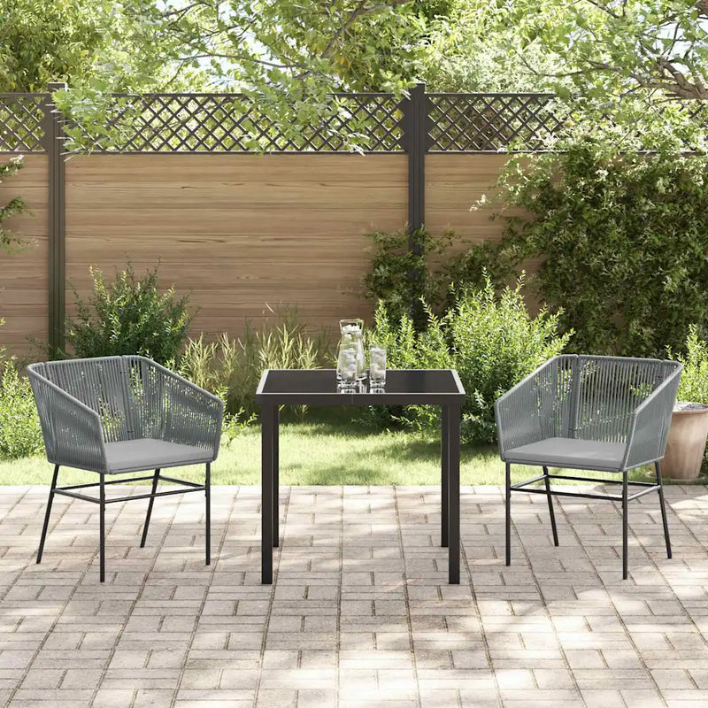 Garden Dining Set with Cushion 3 pcs Grey Powder-Coated Steel