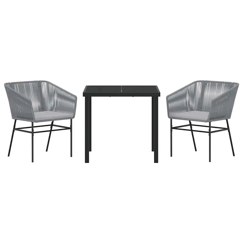Garden Dining Set with Cushion 3 pcs Grey Powder-Coated Steel