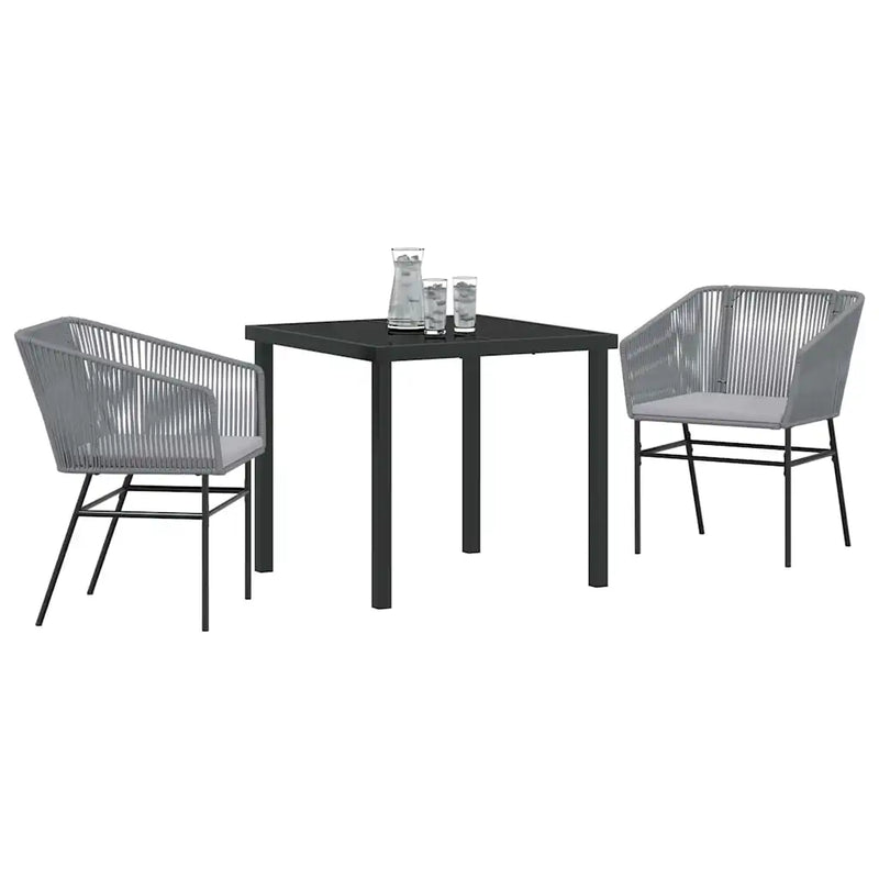 Garden Dining Set with Cushion 3 pcs Grey Powder-Coated Steel