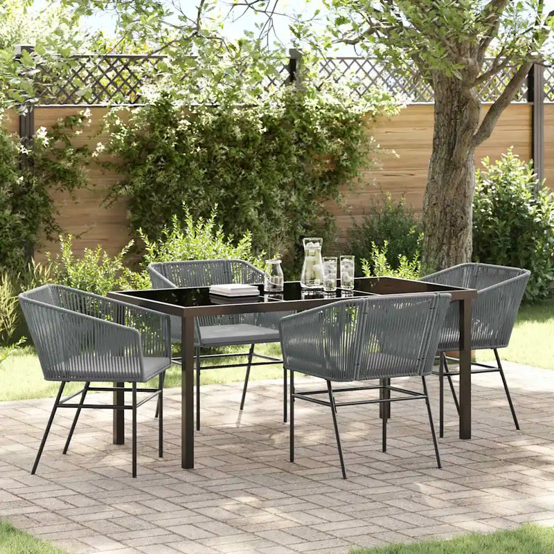 Garden Dining Set with Cushion 5 pcs Grey Powder-Coated Steel
