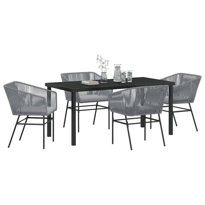 Garden Dining Set with Cushion 5 pcs Grey Powder-Coated Steel