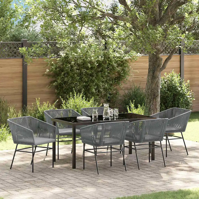 Garden Dining Set with Cushion 7 pcs Grey Powder-Coated Steel