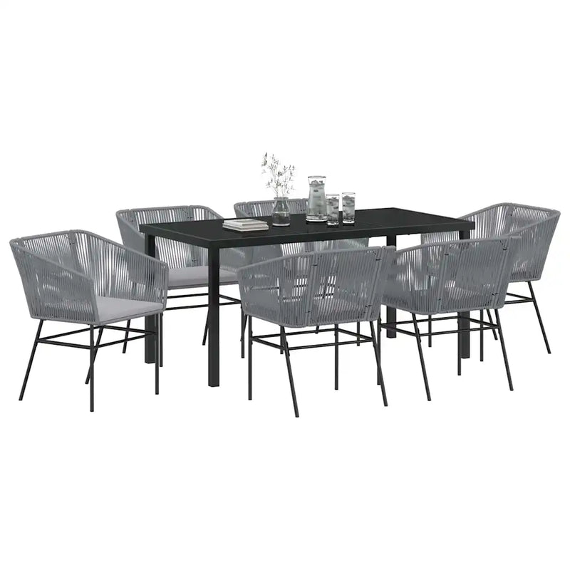 Garden Dining Set with Cushion 7 pcs Grey Powder-Coated Steel